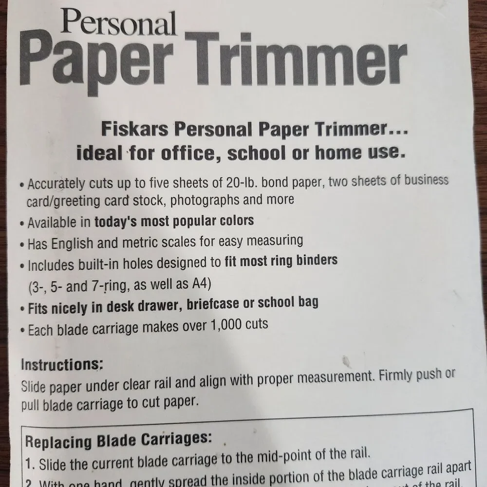 Fiskars 10” Personal Paper Trimmer With Extra Blade 9592 Scrapbooking Crafts